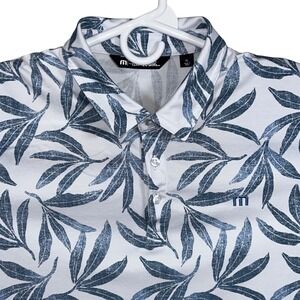 Travis Mathew Mens XL Blue White Leaf Print Short Sleeve Golf Polo Shirt